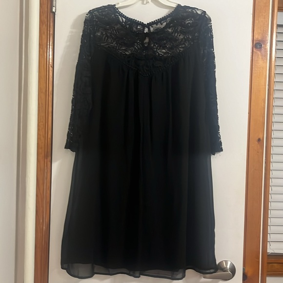 Luxology Womens Black Lace and Sheer lined three quarter sleeves Dress Size 14 - Picture 9 of 16